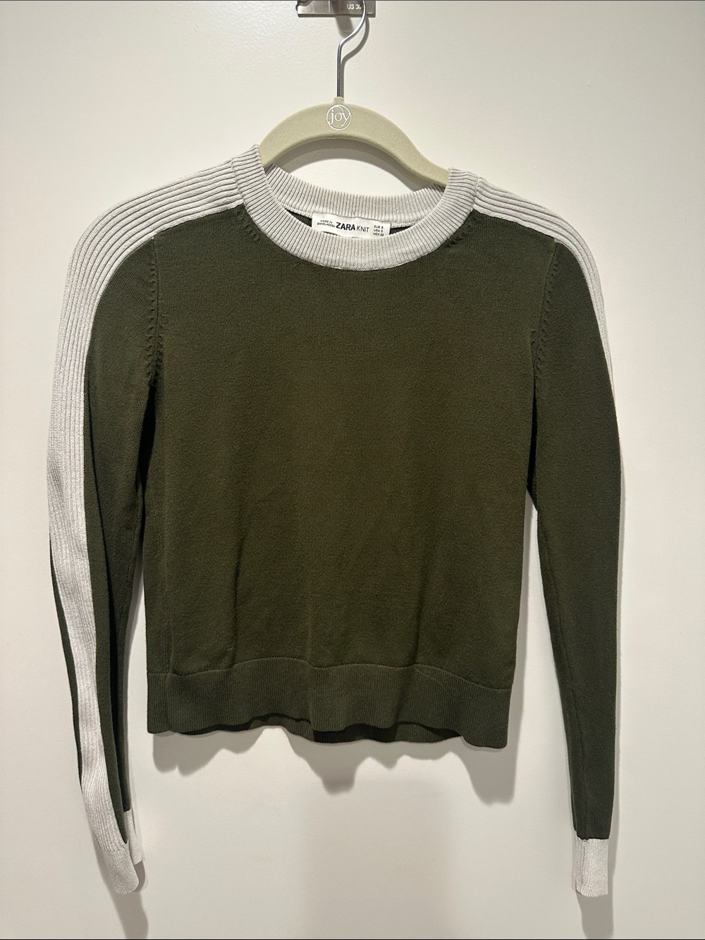 Zara Olive Green Sweatshirt with Cream Contrast Sleeves